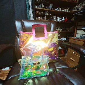 Multicolored prismatic holographic tote/ satchel
